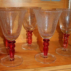 Pottery Barn Bubble Wine Glasses w/Red/Amber Stem